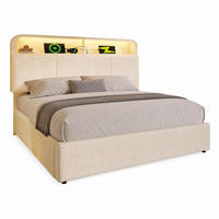 POLSTERBETT 140/190 cm in Beige Samt mit Bettkasten, LED und USB - Beige, Holzwerkstoff/Textil (140/190cm) - STILVORA