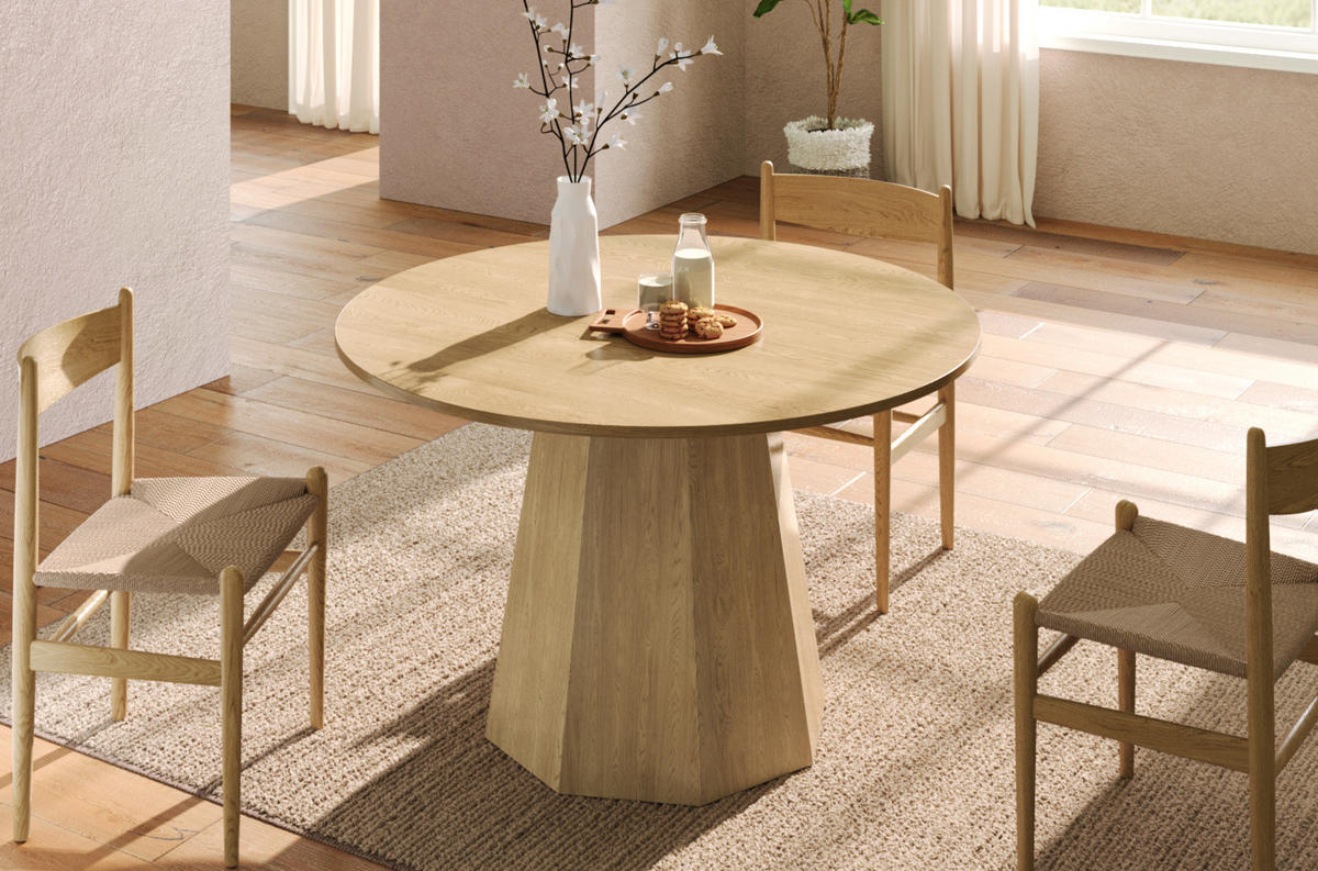 ESSTISCH rund 120 cm in Eichefarbe für 4-6 Personen, skandinavisches Design - Eichefarben, Holzwerkstoff (120/120/75cm) - Flora Grace