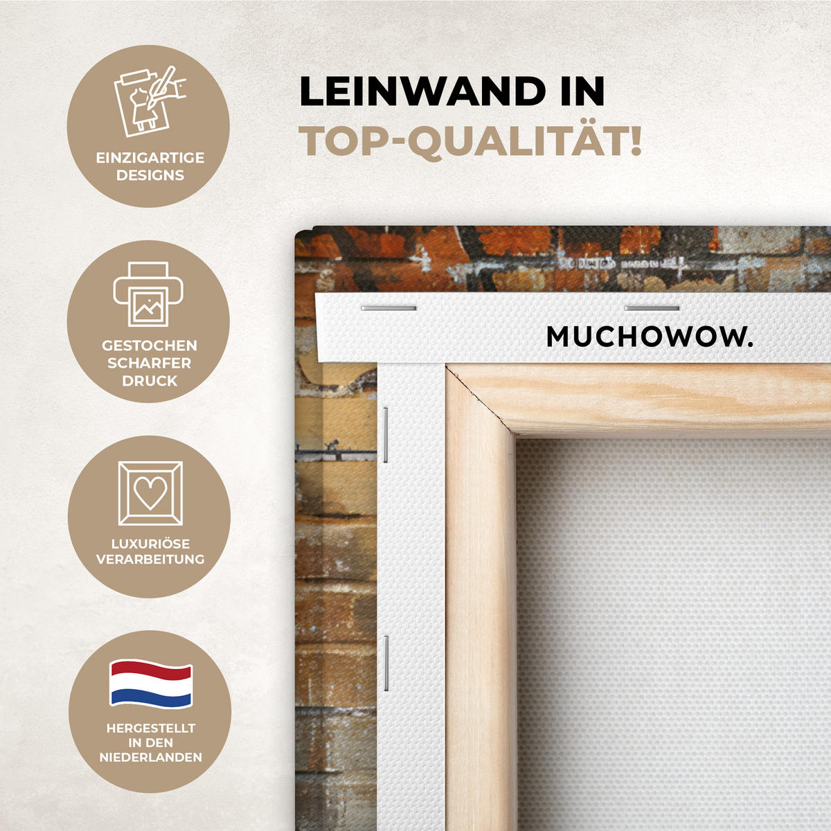 LEINWANDBILD Graffiti - Banksy - Mädchen - Straßenkunst Wandbild Wohnzimmer 60x80 cm - Sandfarben, Textil (60/80cm) - MuchoWow