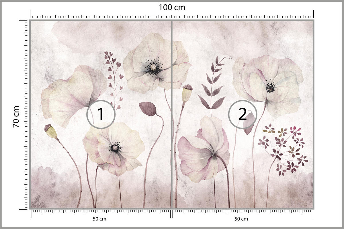 FOTOTAPETE für Schlafzimmer Zarte Mohnblumen Wiese Blumen 100x70 - Violett, Papier (100/70cm) - Muralo