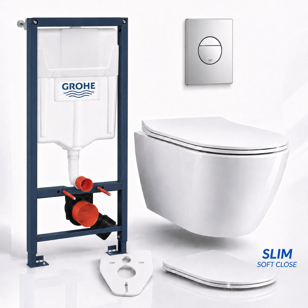 WC-SET ROLO Weiß, Slim-Sitz, Vorwandelement und Betätigungsplatte Nova Cosmo.S - Weiß, Keramik (50/113/48.5cm) - bad land
