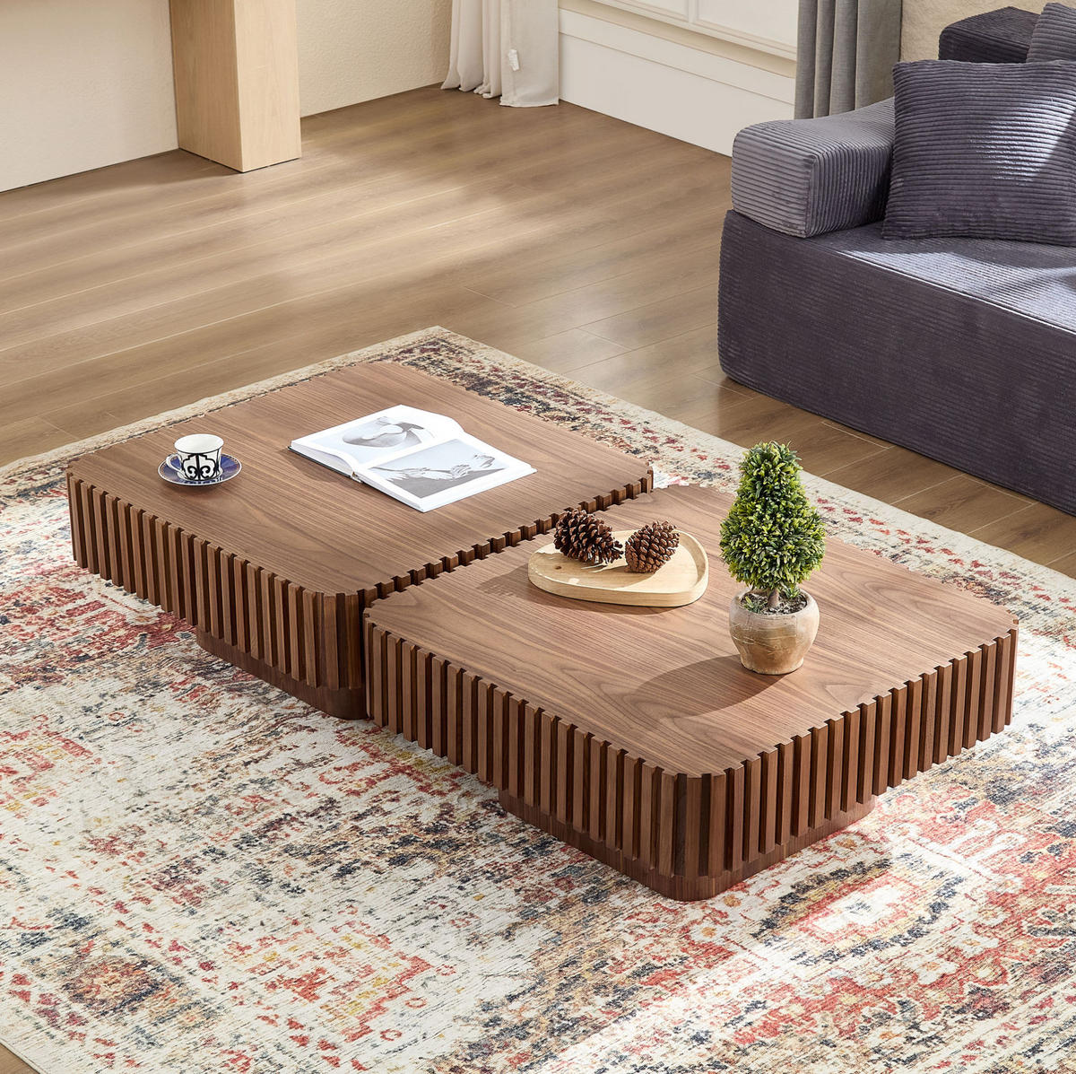 COUCHTISCH 80/80 cm in Walnussfarben aus MDF und Massivholzrahmen - Walnussfarben, Holzwerkstoff (80/80/35cm) - BEAOK