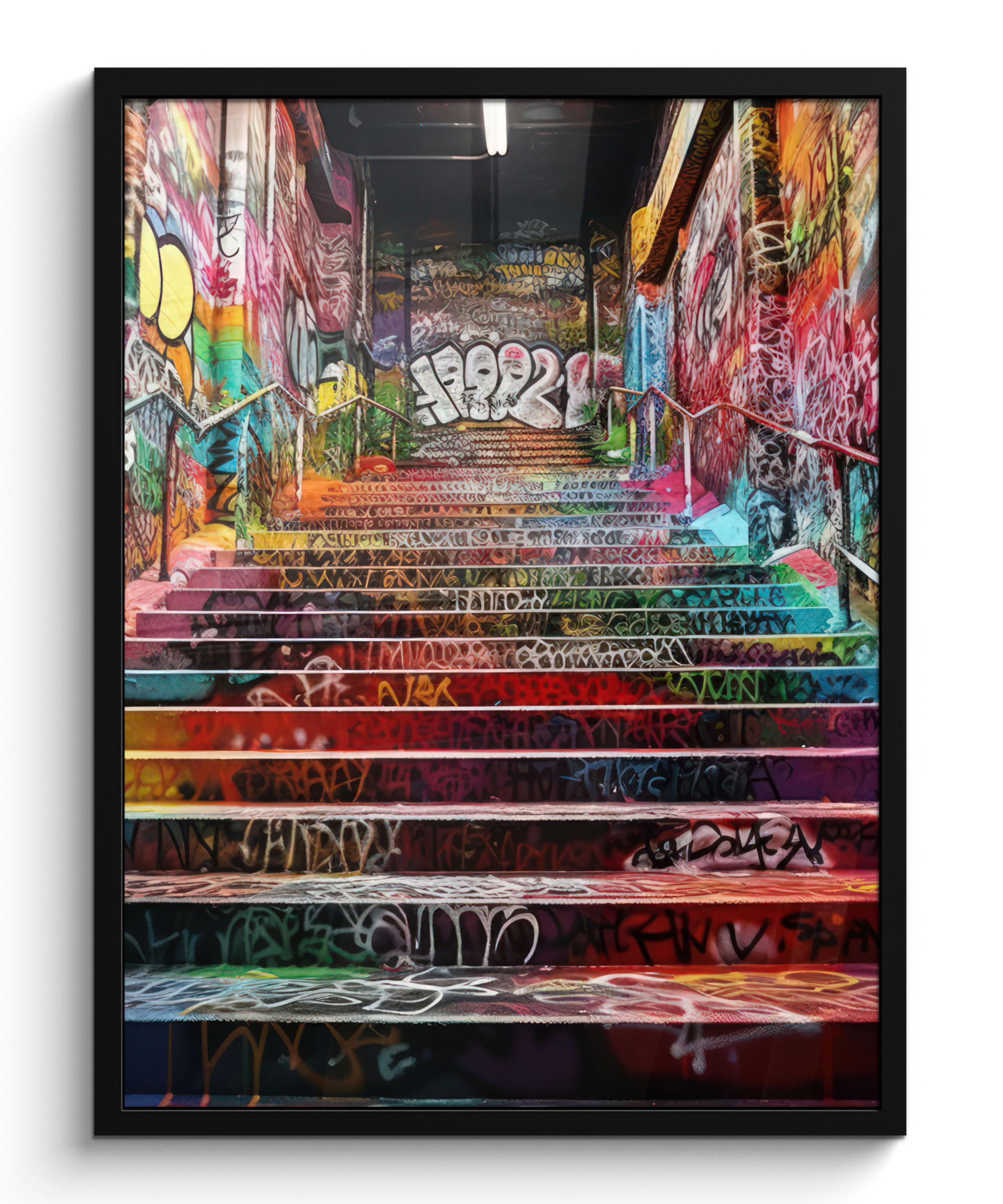 GERAHMTES BILD Treppe - Graffiti - Farben - Kunst 60x80 cm - Multicolor, Papier (60/80cm) - MuchoWow