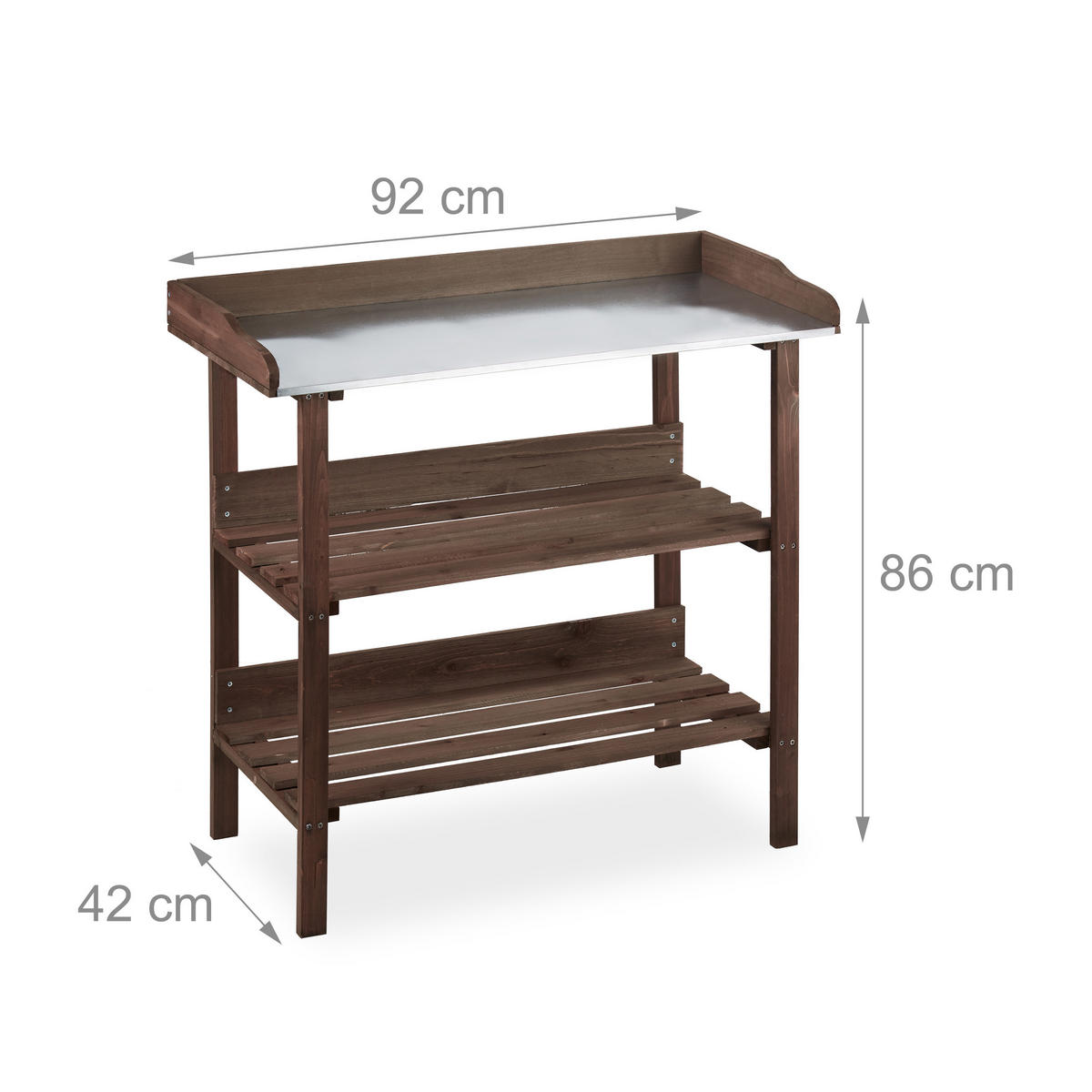 PFLANZTISCH - Dunkelbraun, Holz/Metall (42/92/86cm) - Relaxdays