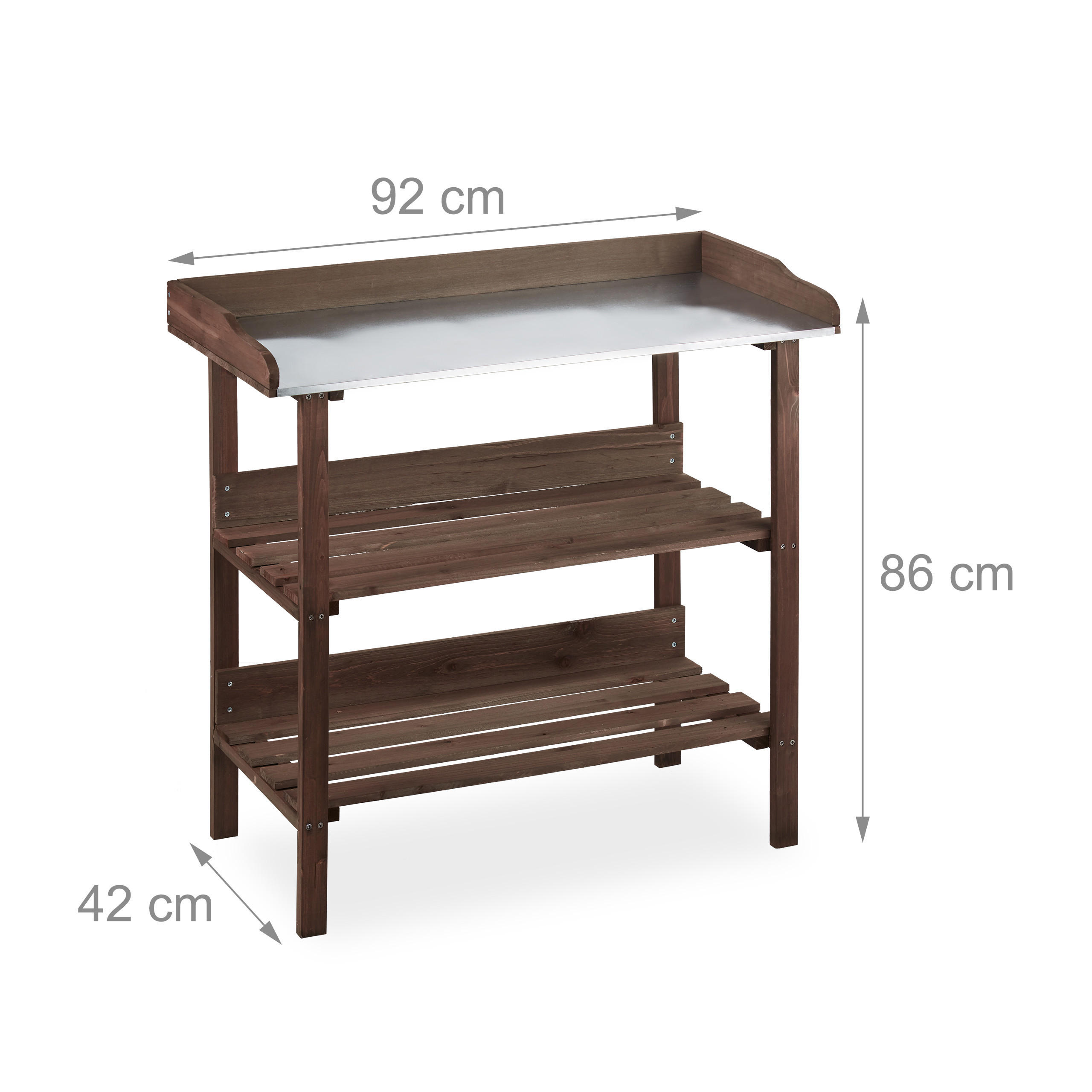 Thumbnail - Relaxdays Pflanztisch, Dunkelbraun, Holz, Metall, 92x86x42 cm, Wohnzimmer, Wohnzimmertische, Blumenständer