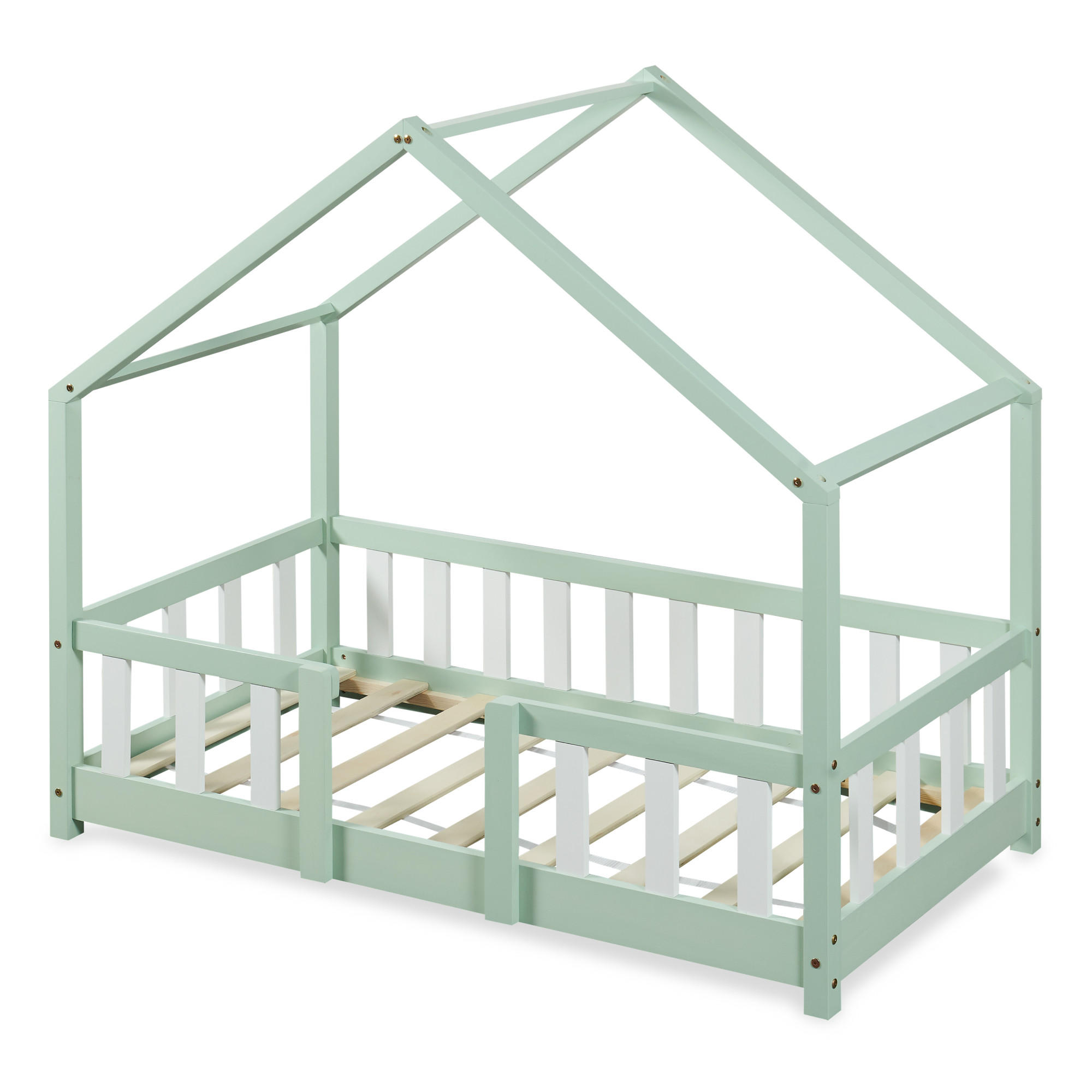 HAUSBETT Treviolo - Weiß/Mintgrün, Holz (70/140cm) - [en.casa]