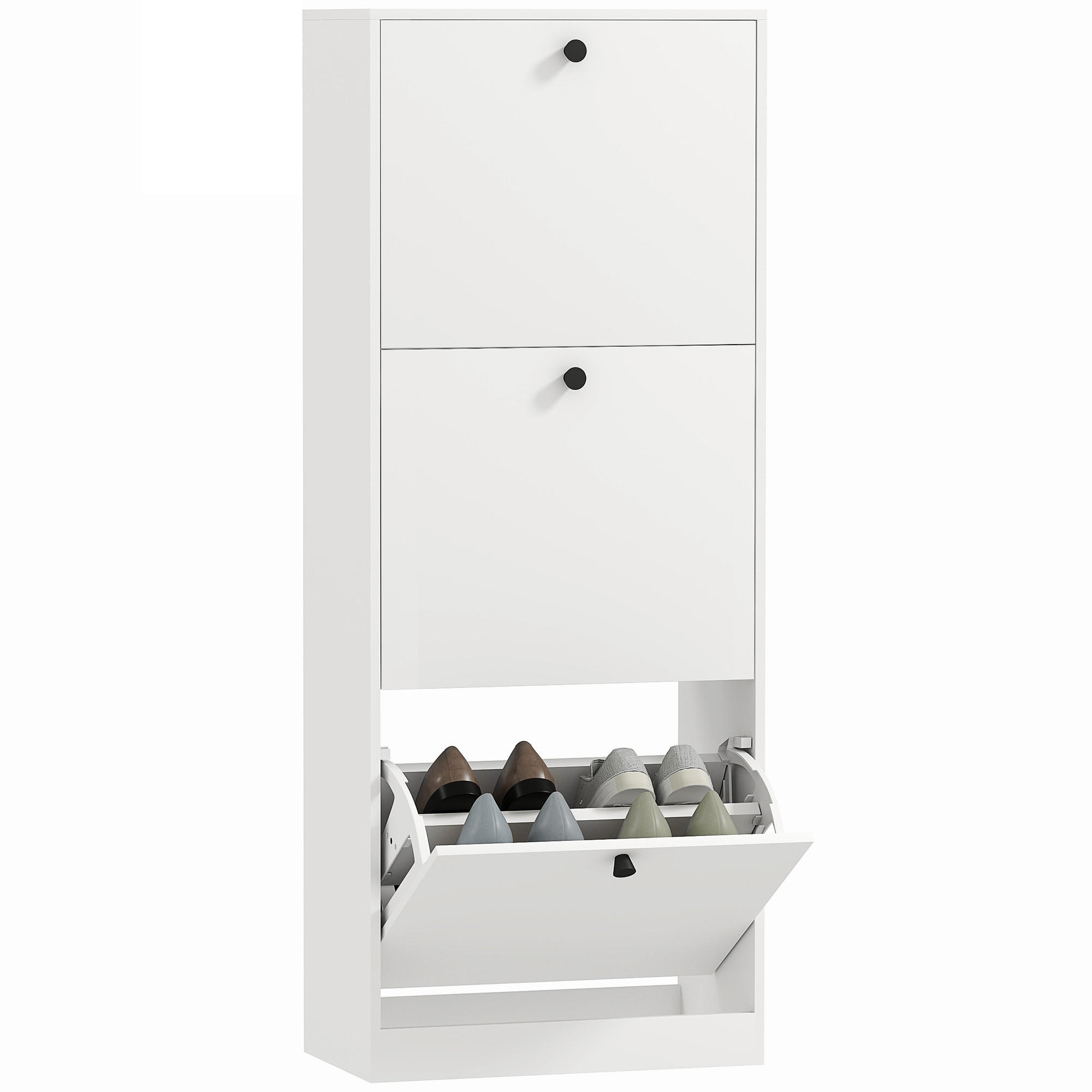 SCHUHSCHRANK mit 3 Klappen, 47 x 26 x 120 cm, Weiß - Weiß, Holzwerkstoff (47/120/26cm) - HOMCOM