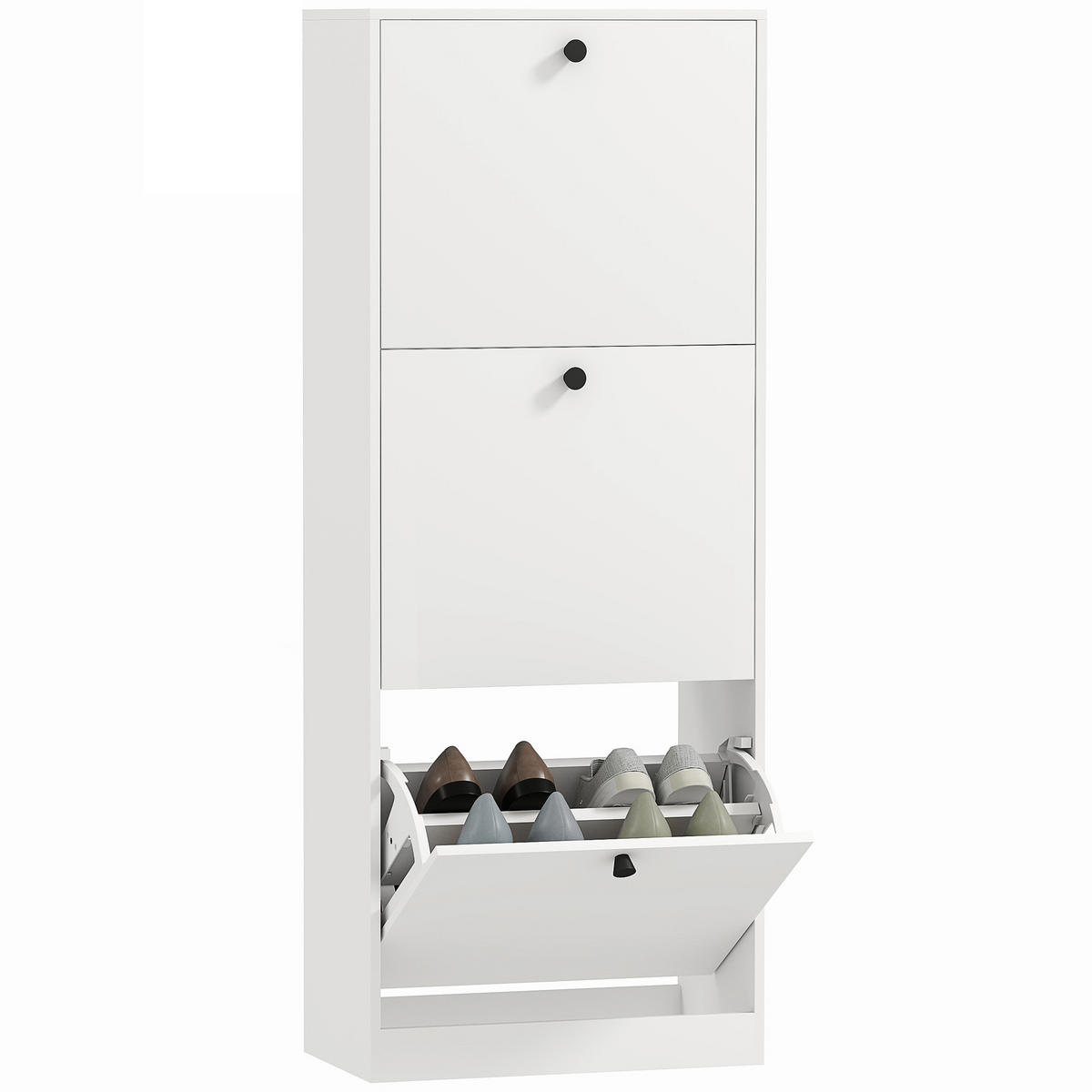 SCHUHSCHRANK mit 3 Klappen, 47 x 26 x 120 cm, Weiß - Weiß, Holzwerkstoff (47/120/26cm) - HOMCOM