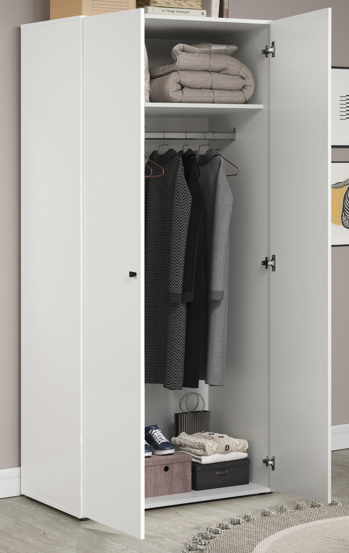 KLEIDERSCHRANK weiß 81 x 176 cm, Drehtürenschrank 2-türig - Schwarz/Weiß, Holzwerkstoff/Kunststoff (81/176/51cm) - Top.Furn
