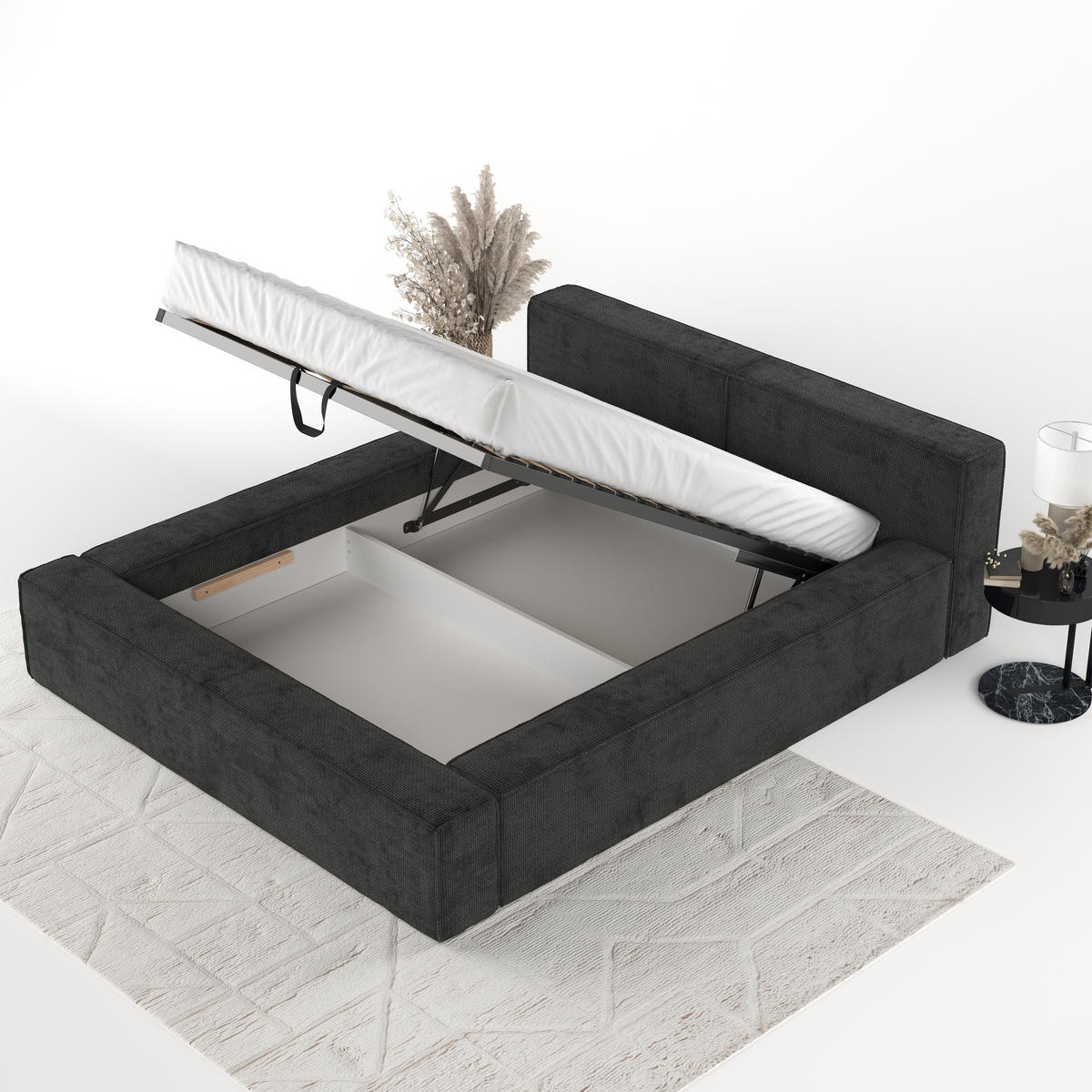 POLSTERBETT Casto mit Stauraum 160/200 cm Schwarz im Bonita Stoff - Schwarz/Naturfarben, Holz/Holzwerkstoff (160/200cm) - AltaBeds