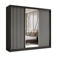 SCHWEBETÜRENSCHRANK LAMELLO 240/216/61 cm 3-türig mit Spiegel Schwarz - Schwarz, Holzwerkstoff (240/216/61cm) - MASSENO