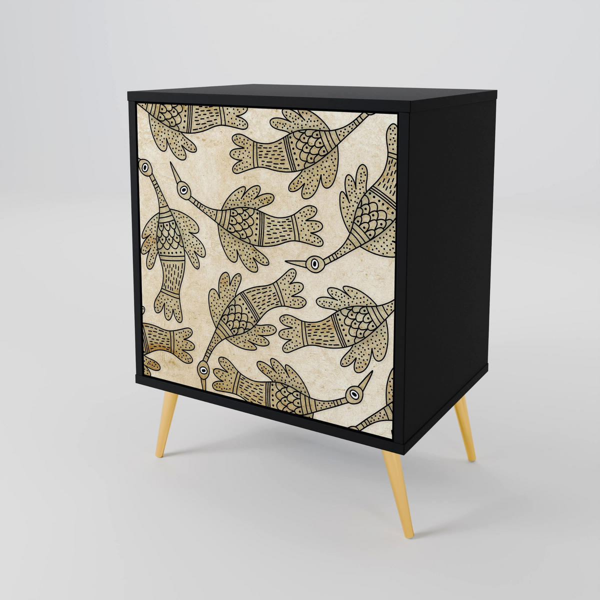 SIDEBOARD ALMONDINE SONGBIRD, Schwarz, 57,5x42x67,5 cm, Schwarze Metall-Rahmenfüße - Multicolor/Schwarz, Holzwerkstoff/Metall (57.5/67.5/42cm) - SpaceRebels