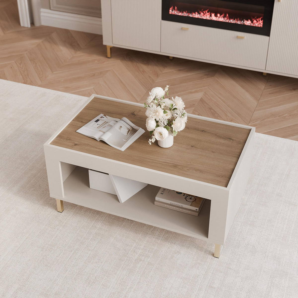 COUCHTISCH AVENA 97/56/47 cm Rechteckig, Kaschmir/Eiche - Kaschmir/Schwarz, Holzwerkstoff/Metall (56/97/47cm) - Idohome