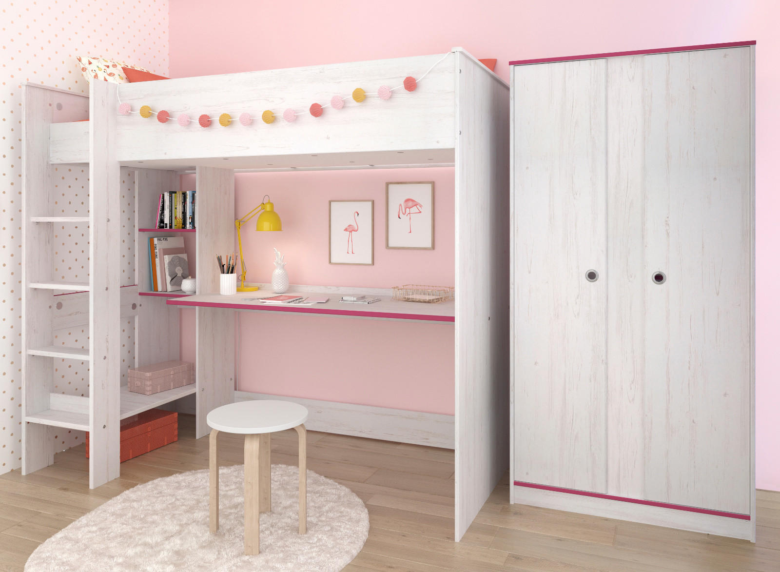 JUGENDZIMMER Set Hochbett 90x200 Schreibtisch Kleiderschrank - Blau/Weiß, Holz/Holzwerkstoff (206/182/108cm) - Parisot Meuble