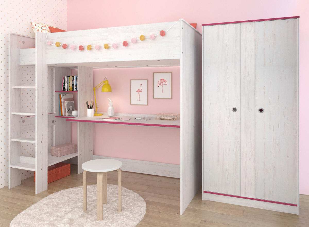 JUGENDZIMMER Set Hochbett 90x200 Schreibtisch Kleiderschrank - Blau/Weiß, Holz/Holzwerkstoff (206/182/108cm) - Parisot Meuble