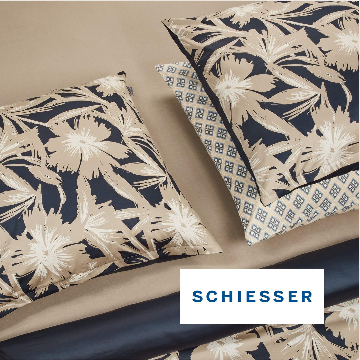 BETTWÄSCHESET Artistic - Baumwollsatin - 2-teilig - 135 x 200 cm - Dunkelblau - Dunkelblau, Textil (135/200cm) - SCHIESSER