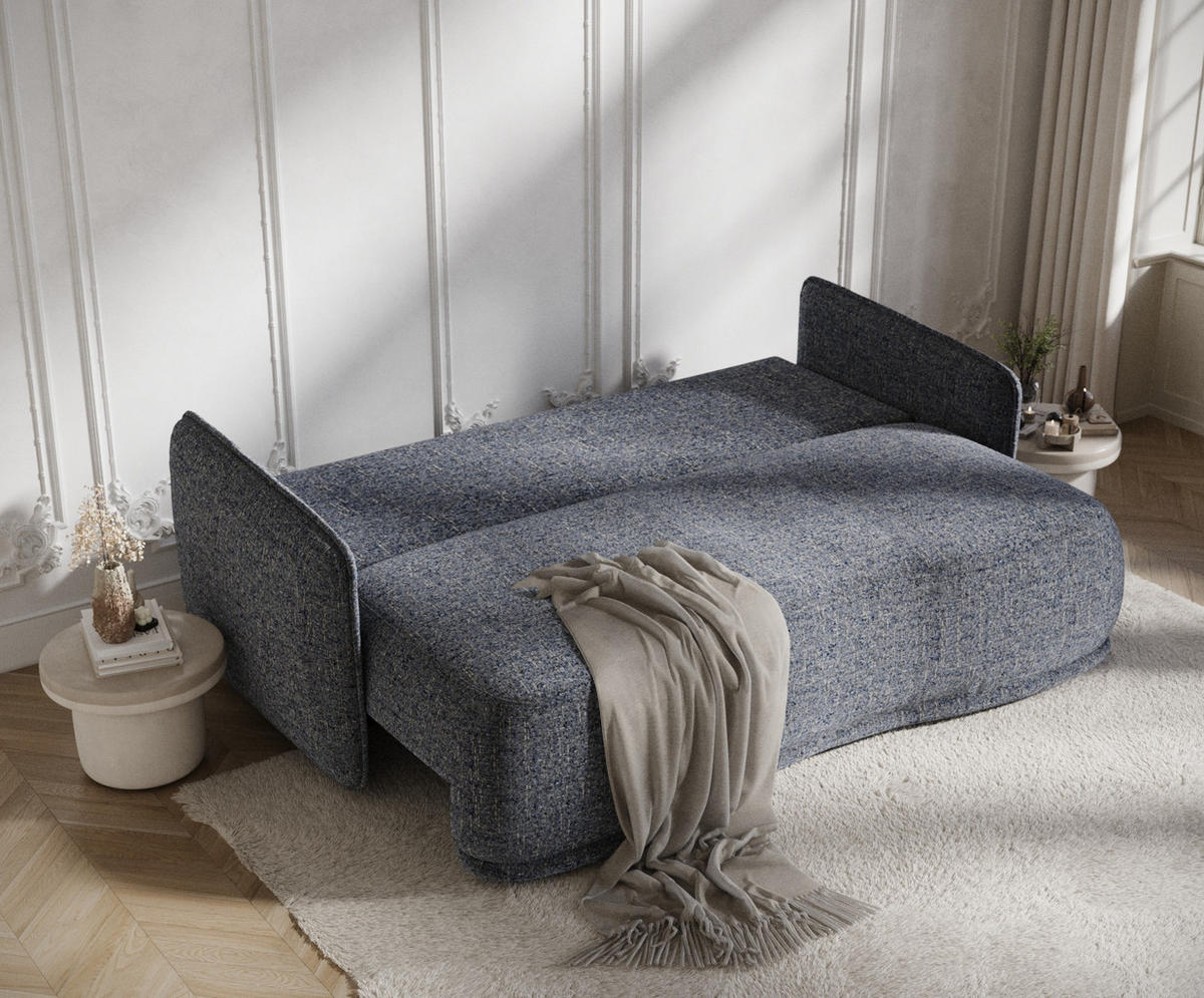 SCHLAFSOFA Mitsis Marineblau Webstoff - Schwarz/Dunkelblau, Holz/Holzwerkstoff (231/93/106cm) - Maison de Reve