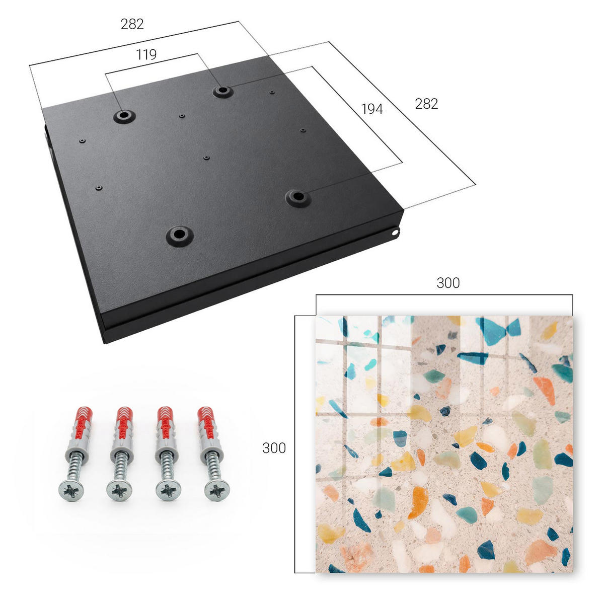 SCHLÜSSELBOX Schwarz 30x30 cm- Türöffnung nach rechts - Kreatives Mosaik - Weiß, Metall (30/30/5cm) - TULUP