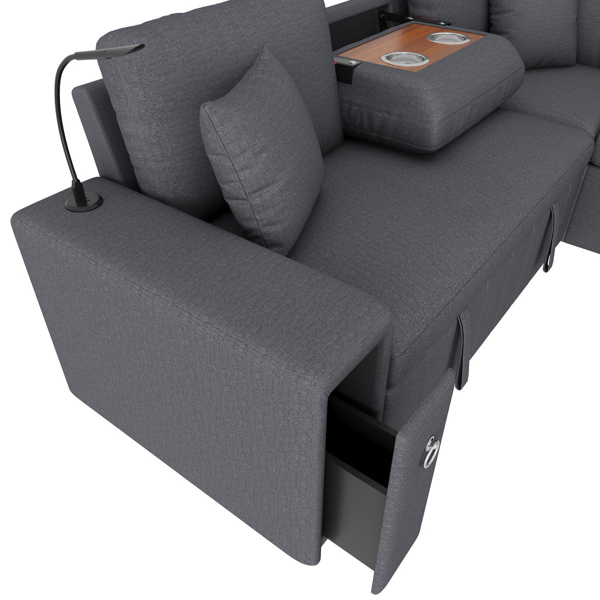 SCHLAFSOFA mit Schlaffunktion, Stauraum, Grau, 213/184/88 cm - Grau, Textil (213/88/184cm) - EVRYAE