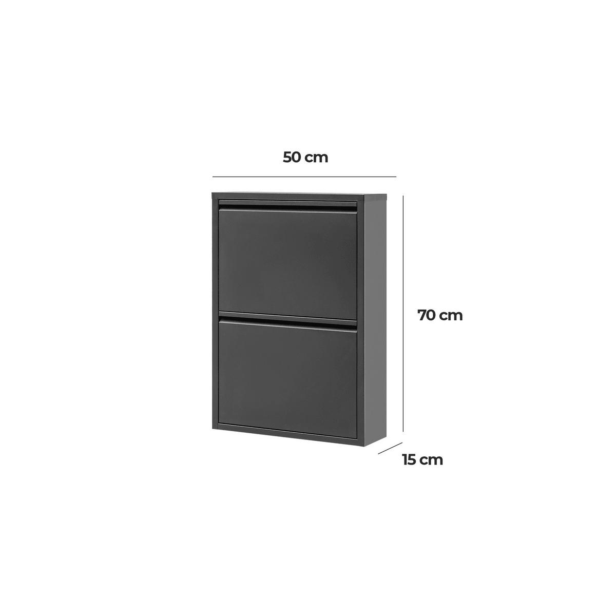 SCHUHSCHRANK schmal Metall mit Magnet 2 Klappen Schwarz - Schwarz, Metall (50/70/15cm) - Gowoll
