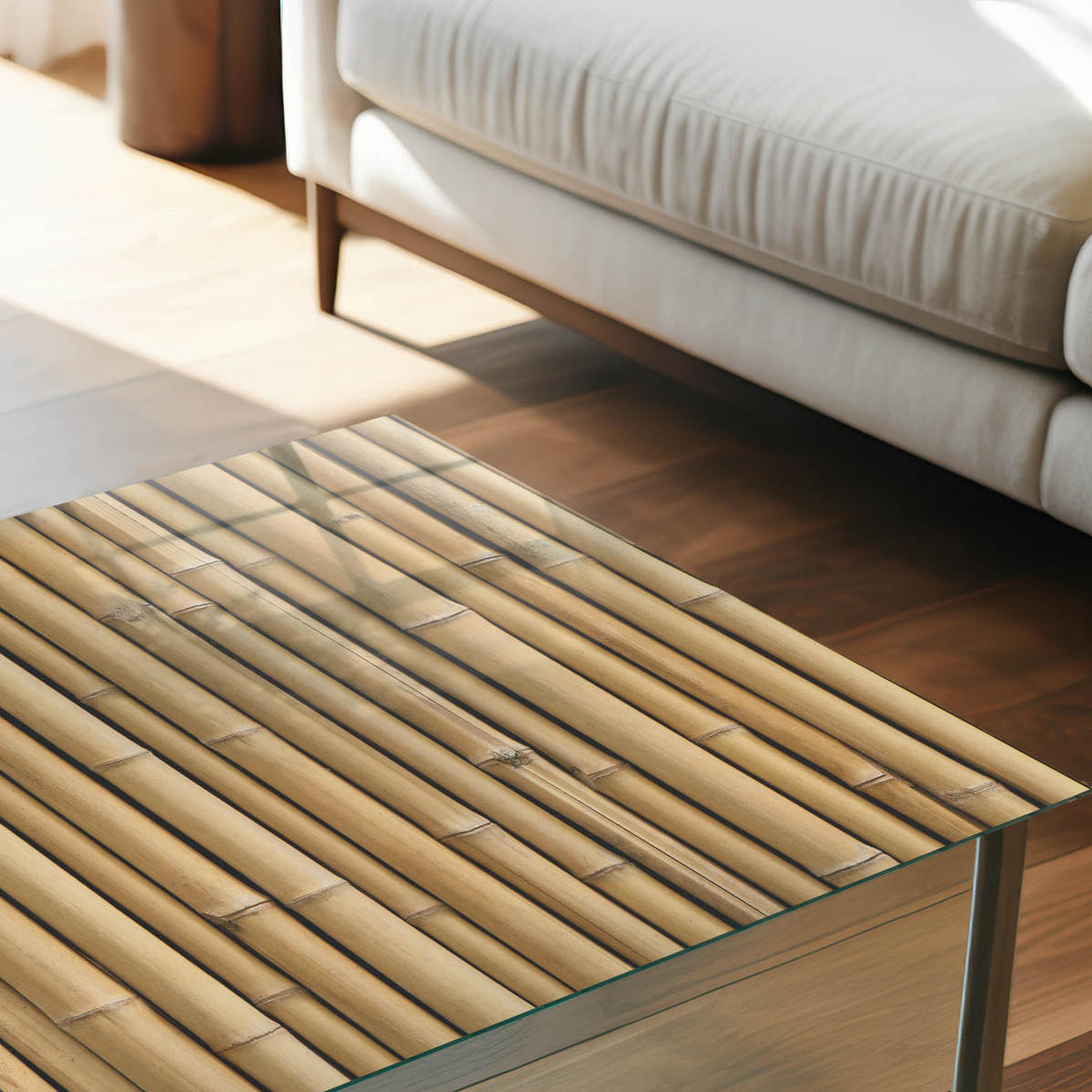 TISCHPLATTE 50x50 cm – Bambusstämme - Beige, Glas (50/50/0.4cm) - Wallfluent