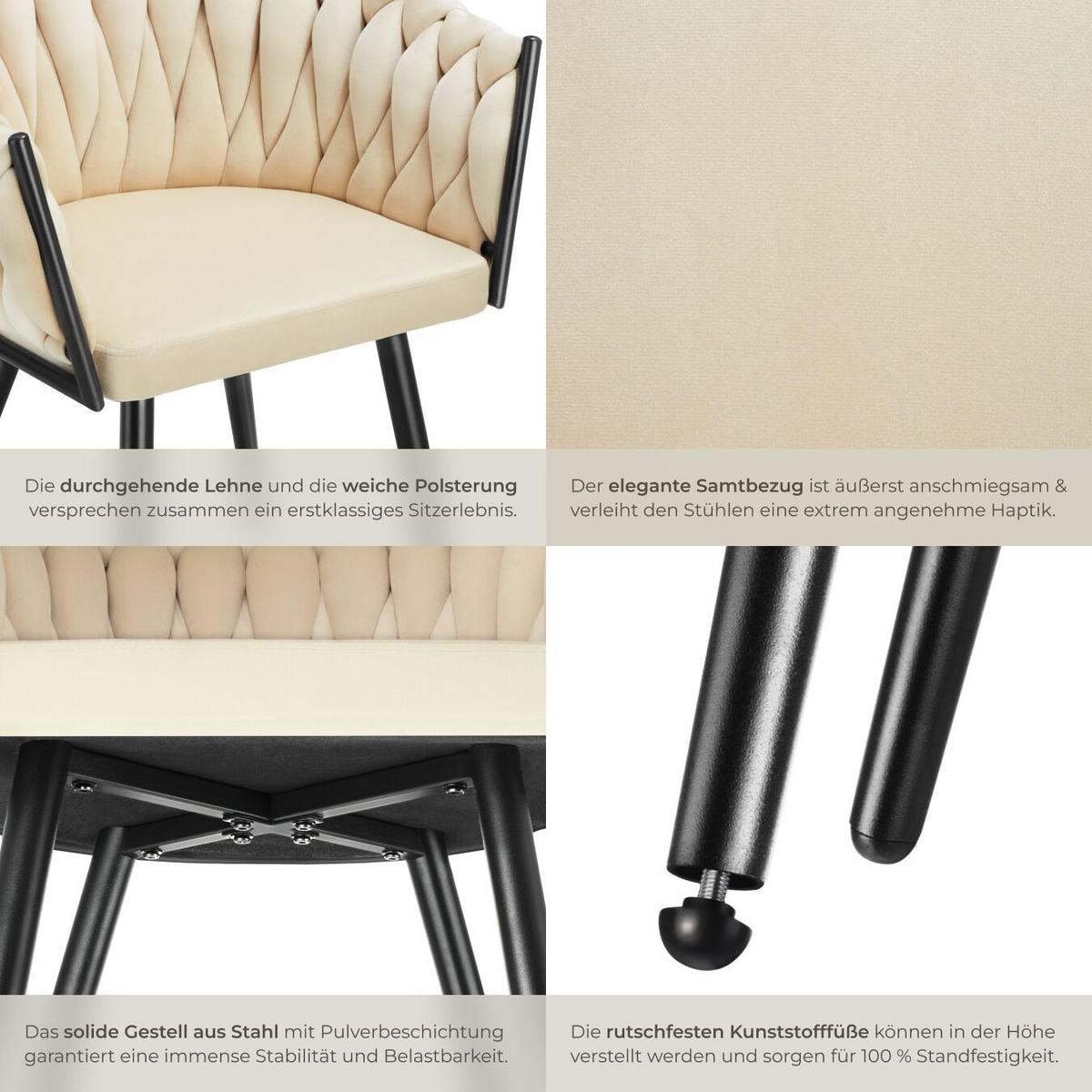 ESSZIMMERSTUHL 4er Set Astano 60 5 x 55 x 75 cm Sand - Sandfarben, Textil (60.5/75/55cm) - tectake