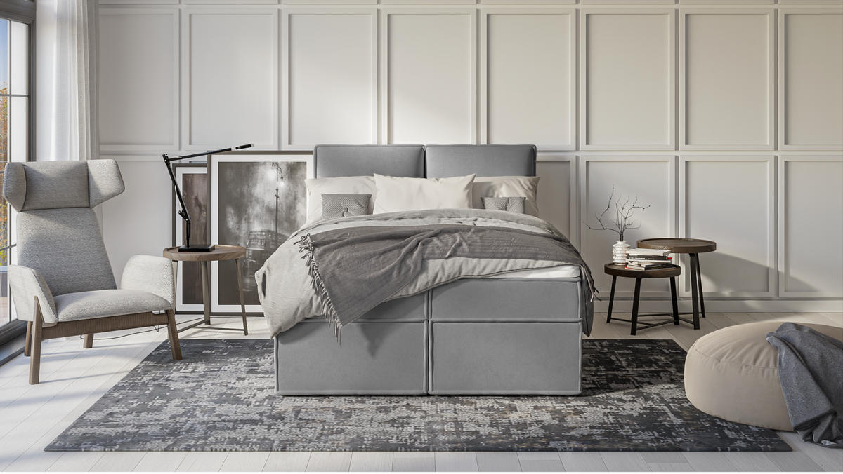 BOXBETT Eclipse 140/200 cm Grau Luxusmicrofaser - Schwarz/Grau, Holz/Kunststoff (140/200cm) - S-Style Möbel