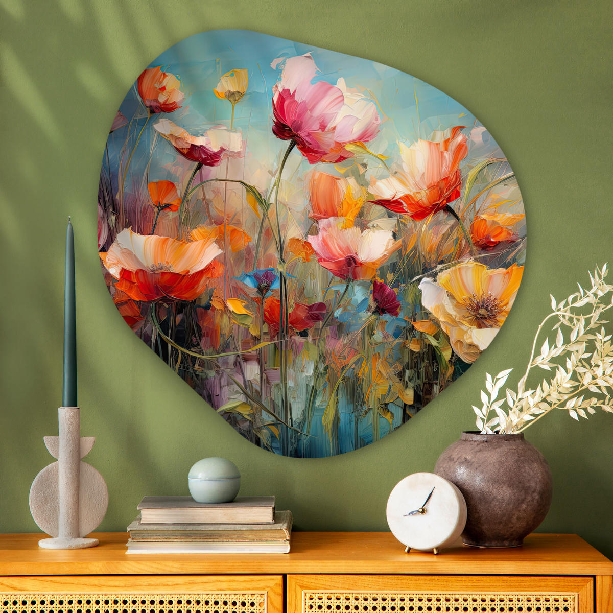 WANDBILD Blumen - Aquarell - Kunst - Botanisch - Natur 90x90 cm - Orange, Kunststoff (90/90cm) - MuchoWow