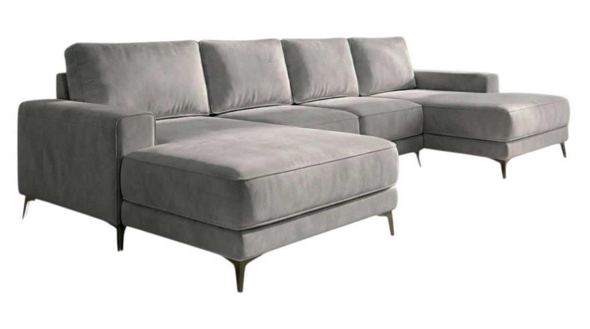 ECKSOFA VALTOR 320 cm x 185 cm – Stoff: VELUTTO Silber 15 Farbe: Grau - Grau, Textil (320/185cm) - A&J MöbelLand