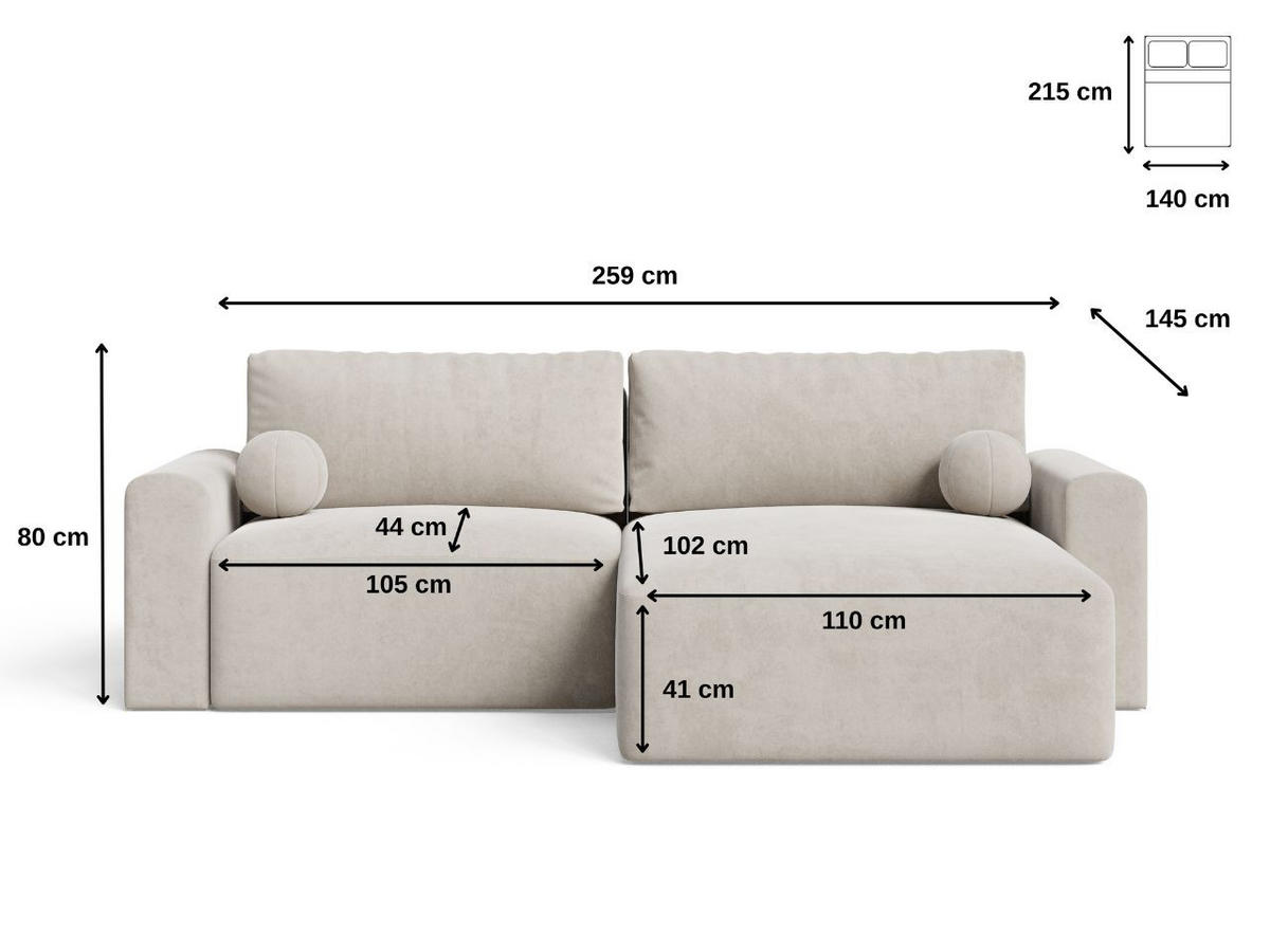 ECKSOFA Aurora Beige - Beige, Holz/Textil (259/145cm) - Graingold