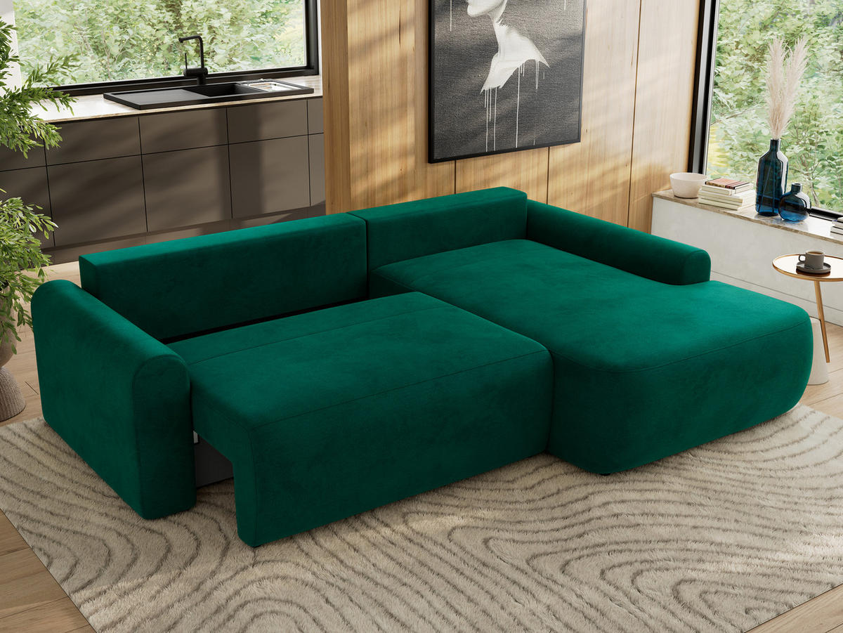 ECKSCHLAFSOFA CUBO L Dunkelgrün Velvet - rechts - Dunkelgrün/Schwarz, Kunststoff/Textil (187/273cm) - MKS