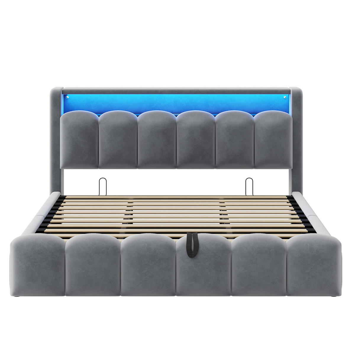 POLSTERBETT 180/200 cm aus Samt mit USB, LED und Stauraum, Grau - Grau, Textil (180/200cm) - OKMYHOME