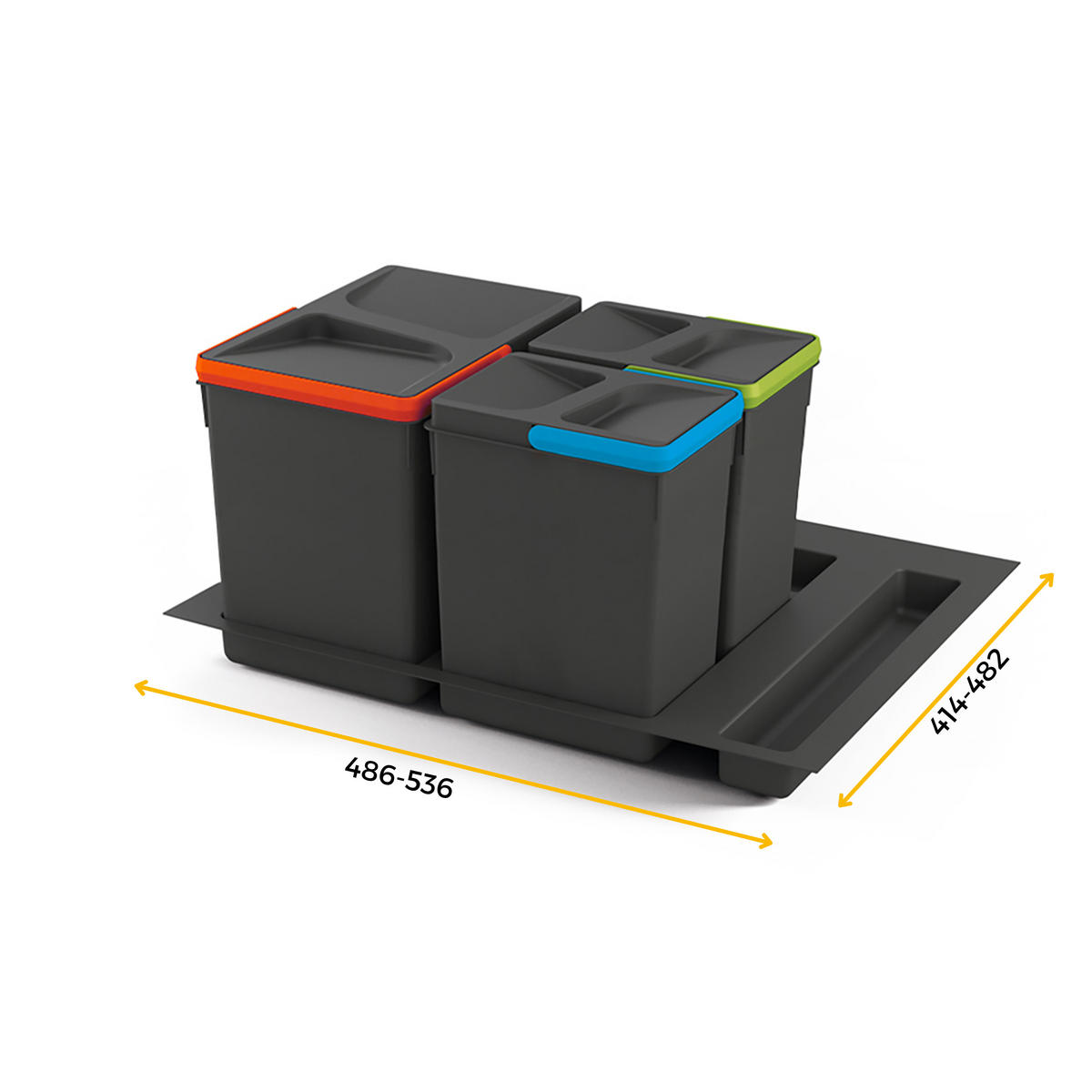 RECYCLINGBEHÄLTER für Küchenschublade mit Boden, Höhe 266mm, 1x15Liter, 2x7Liter, Modul 600mm, Kunststoff Anthrazitgrau 3er-set - Anthrazit, Kunststoff (53/30/56cm) - EMUCA
