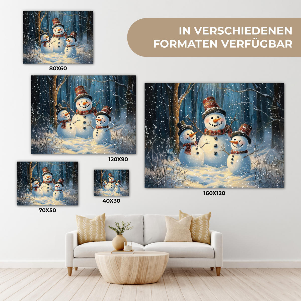 LEINWANDBILD Schneemann - Schnee - Winter - Wald 40x30 cm - Hellblau, Textil (40/30cm) - MuchoWow
