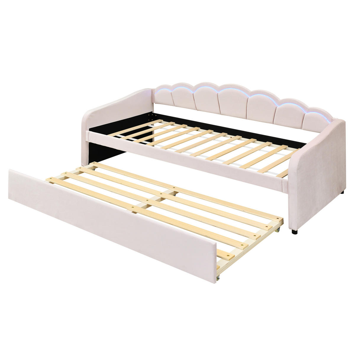 TAGESBETT 90/200 cm rosa mit ausziehbarem Bett und LED-Beleuchtung - Rosa, Textil (90/200cm) - OKWISH