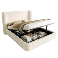 POLSTERBETT 160/200 cm mit hydraulischem Bettkasten, Lattenrost und abnehmbarem Bouclé-Kopfteil, Beige - Beige, Textil (160/200cm) - Redom