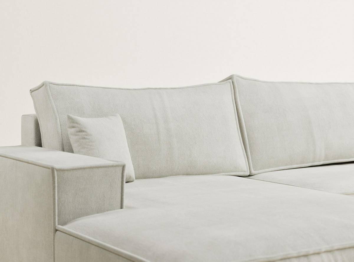 WOHNLANDSCHAFT Kyoto Creme Webstoff - Creme/Schwarz, Holz/Holzwerkstoff (398/70/148cm) - Maison de Reve