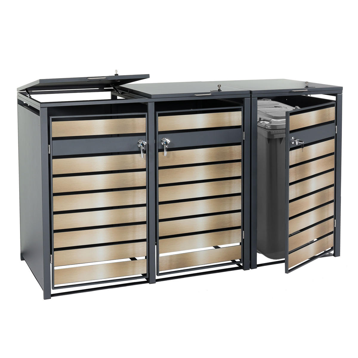 XL MÜLLTONNENVERKLEIDUNG 3ER/6ER Gold - Goldfarben, Metall (215/117/98cm) - MCW