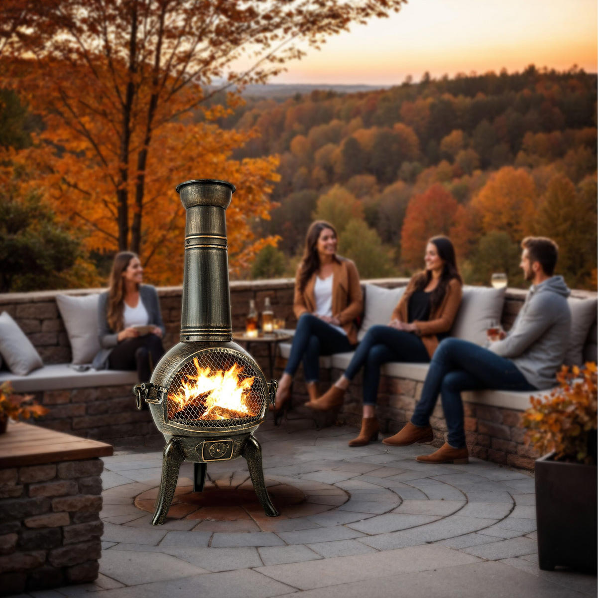 TERRASSENOFEN ,inklusive Schürhaken,grau - Grau, Metall (52/115/44cm) - tectake