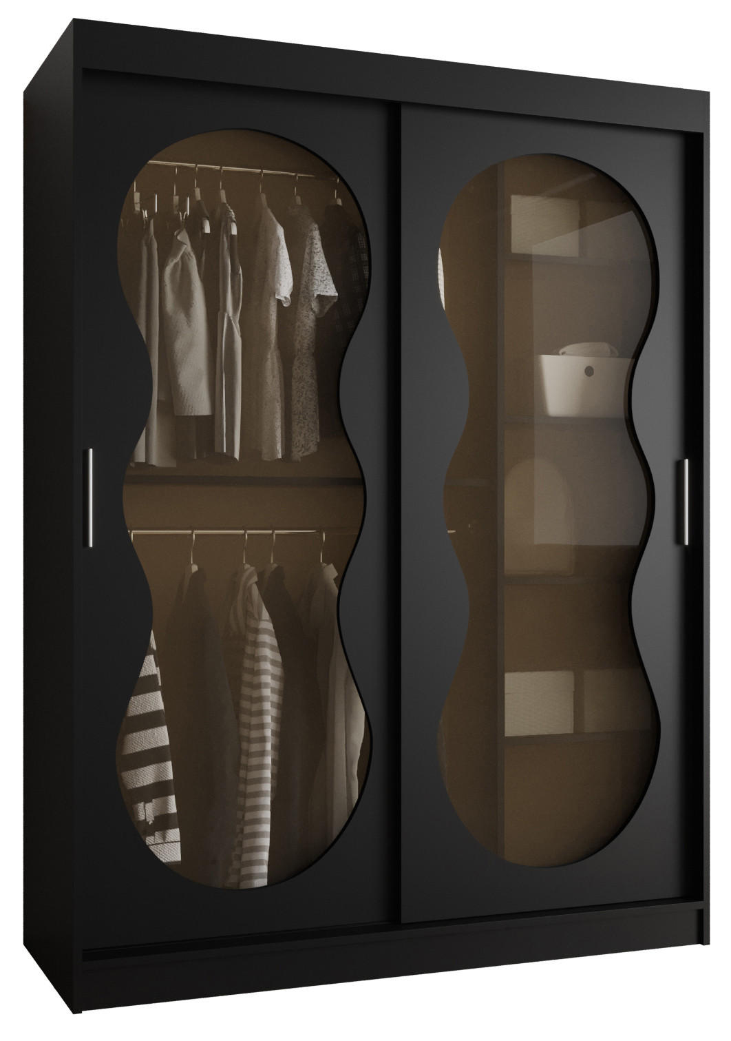 SCHWEBETÜRENSCHRANK 200/150/62 2-türig - Schwarz, Holz (150/200/62cm) - Abiks Möbel