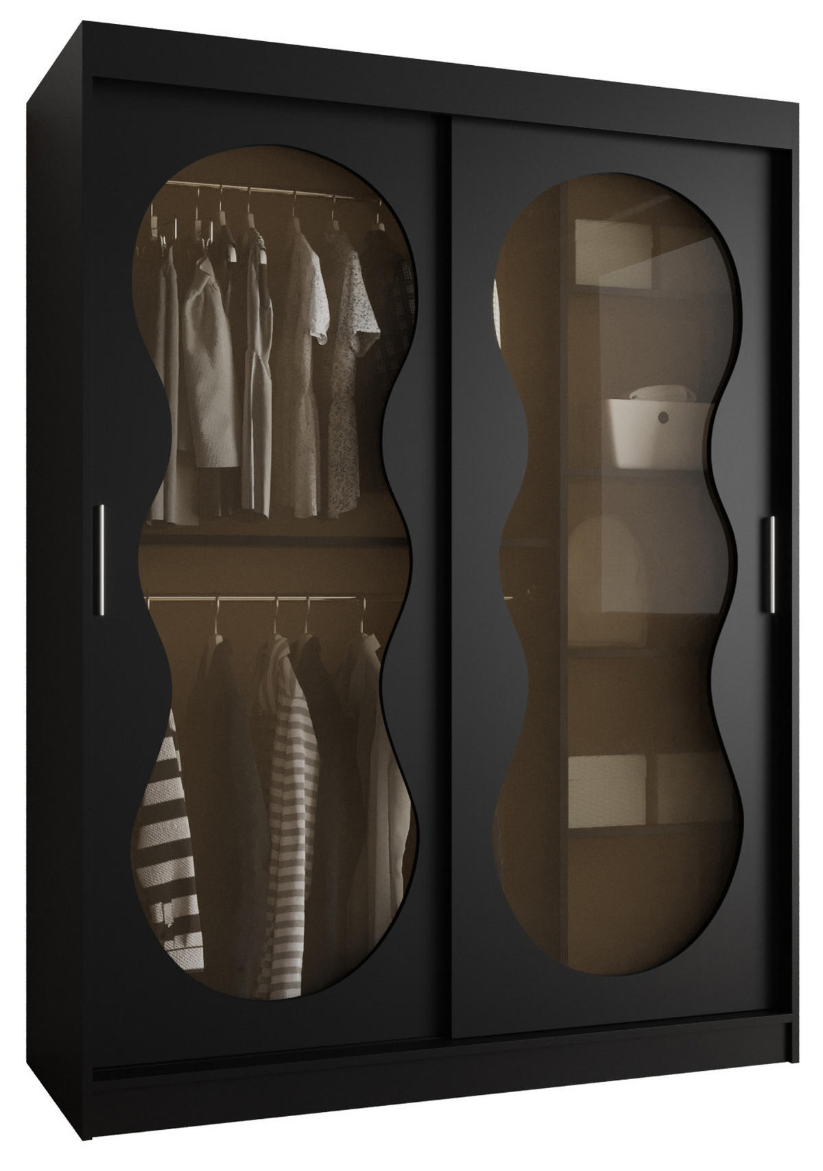 SCHWEBETÜRENSCHRANK 200/150/62 2-türig - Schwarz, Holz (150/200/62cm) - Abiks Möbel