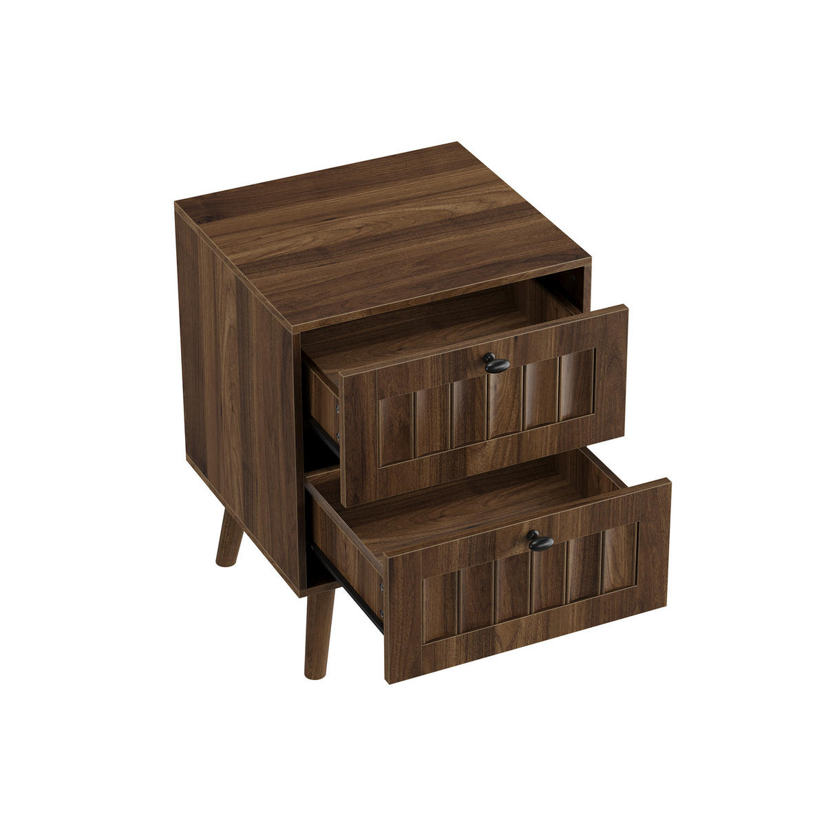 NACHTTISCH aus MDF und Spanplatte 43,5x40x57,5 cm Walnuss mit 2 Schubladen und gerillter Front - Walnussfarben, Holzwerkstoff (43.5/58/40cm) - Modfu
