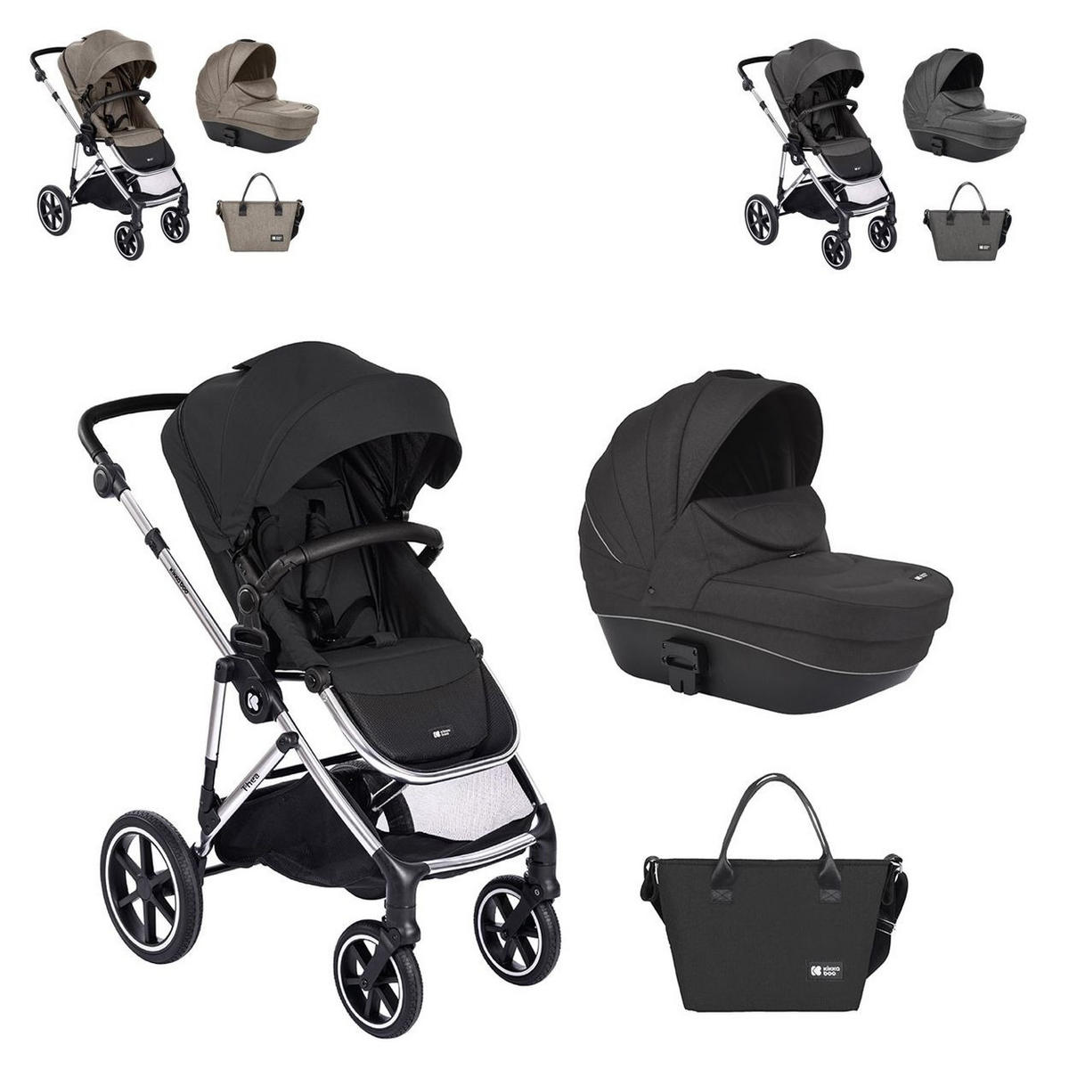 KINDERWAGEN Thea 2 in 1 schwarz Babywanne, Wickeltasche, Fußabdeckung - Schwarz, Textil/Metall (93/58/104cm) - Kikka boo