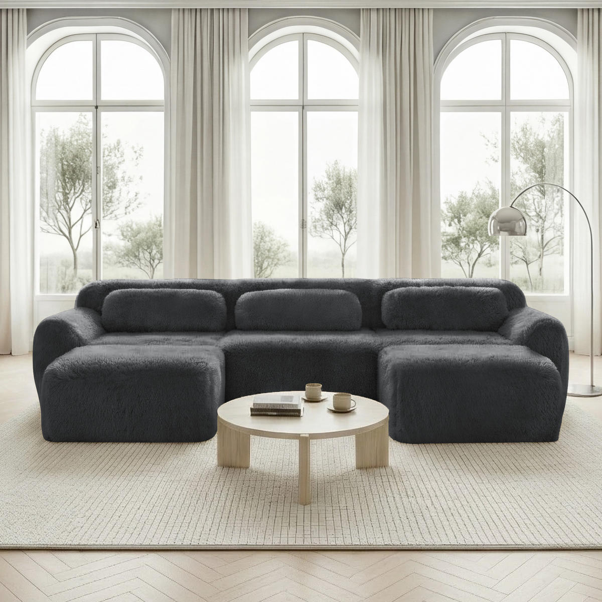 3-SITZER mit U-Form, Kissen und hochelastischem Schaumstoff in Grau - Grau, Textil (291/73/179cm) - EVRYAE