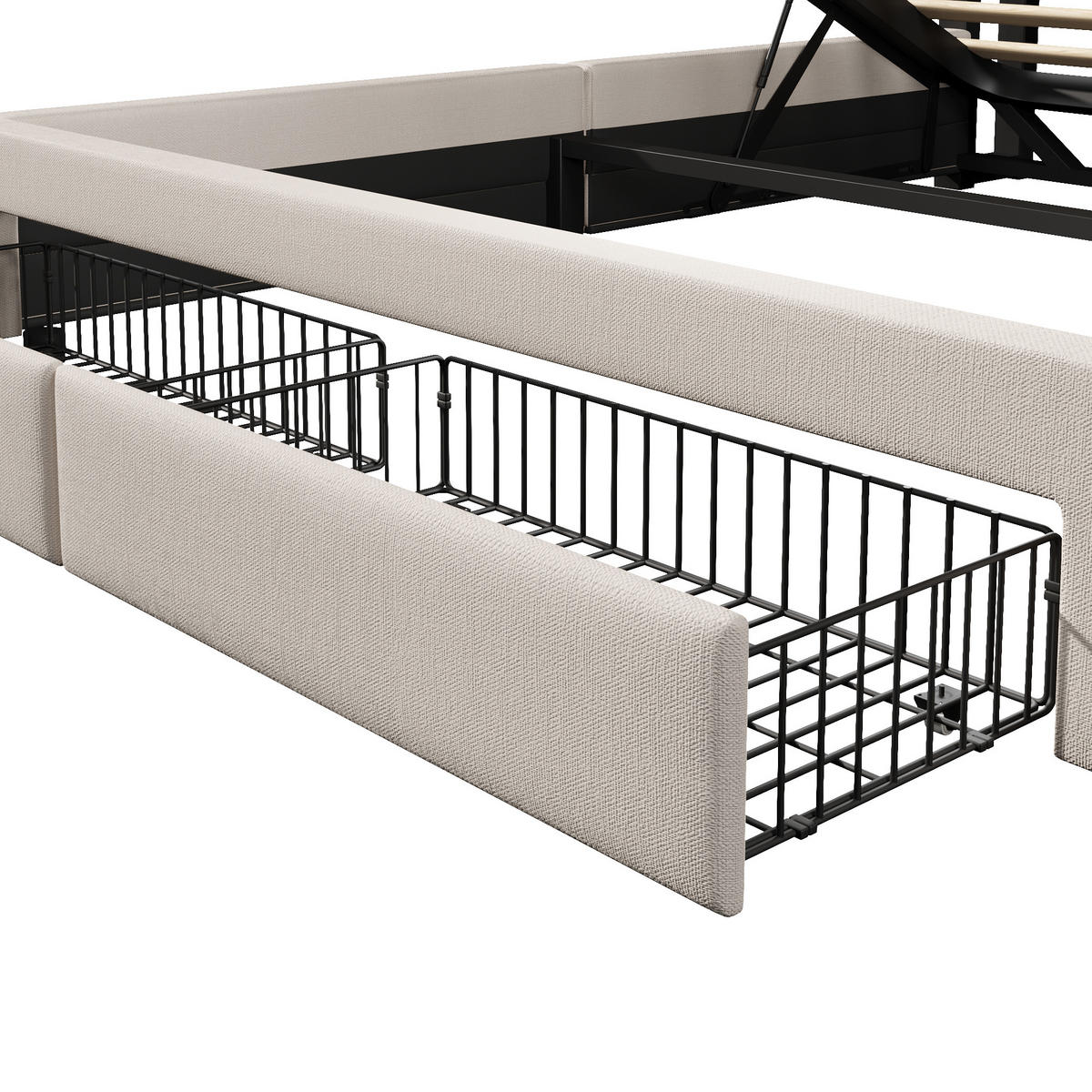 POLSTERBETT 140/200 cm Beige mit USB-Typ-C-Ladeanschluss, LED-Beleuchtung und 2 Schubladen - Beige, Textil (140/200cm) - Oxeza