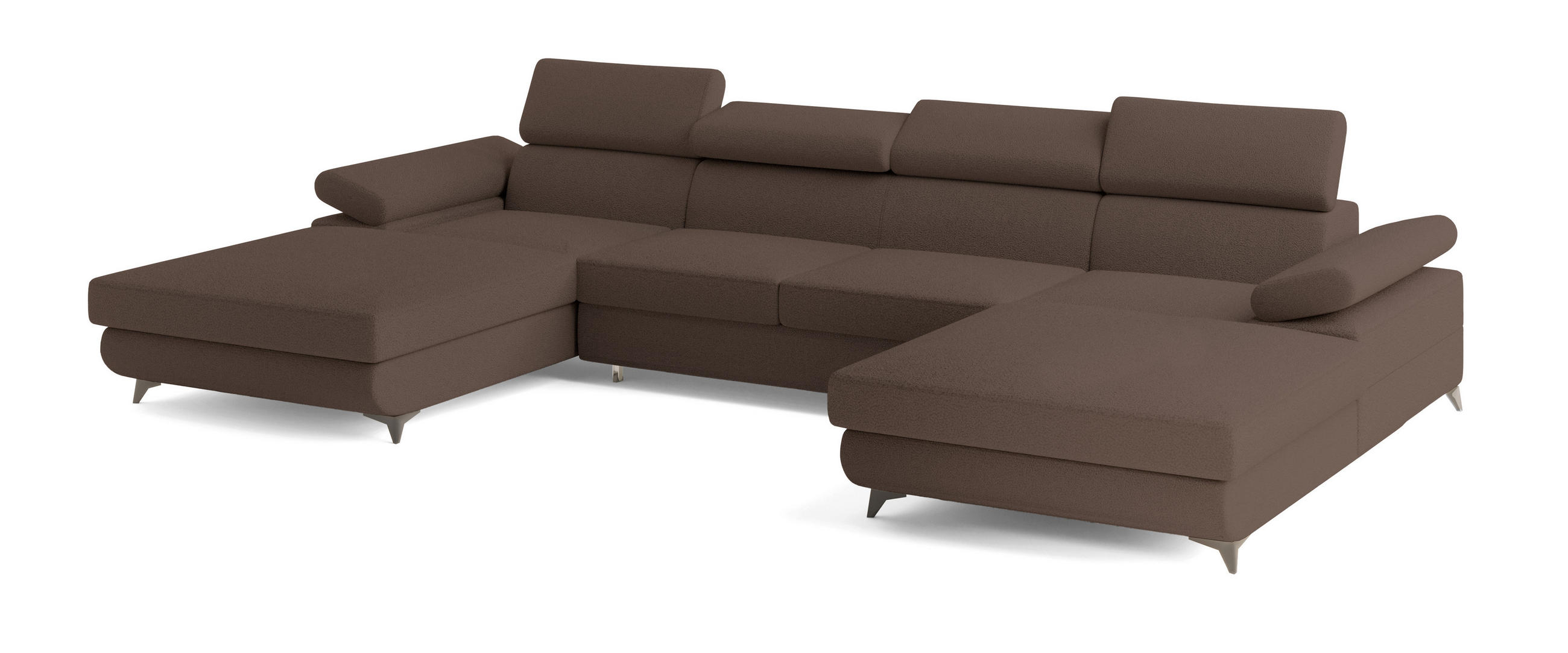 WOHNLANDSCHAFT DETTI Braun Boucle-Stoff mit Schlaffunktion - Braun, Holz (339/89/190cm) - MASSENO