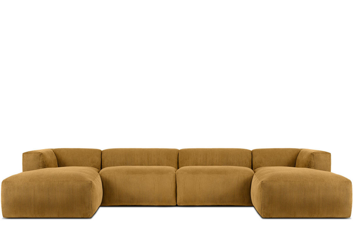 PANORAMA-ECKSOFA BUFFO 7/8 Sitzer mit extrem weicher Sitzfläche, Kordstoff, gelb - Gelb, Textil (424/73/180cm) - KONSIMO®
