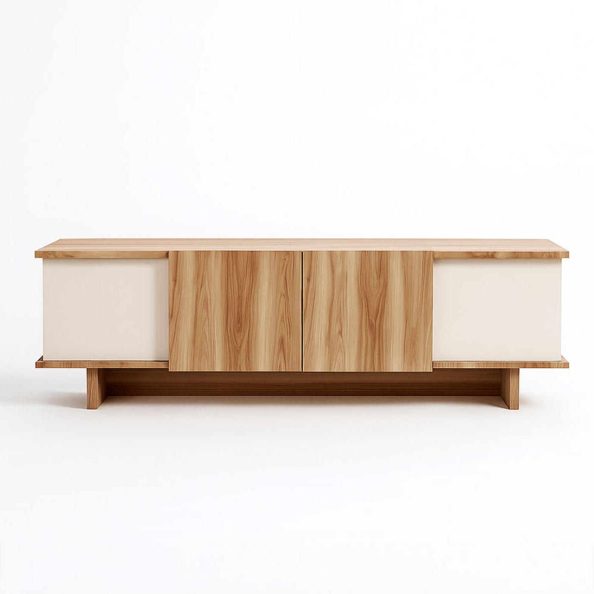 TV-MÖBEL Brona beige 180 cm im zeitgenössischen Stil mit Schrank - Beige, Holzwerkstoff (180/33/50cm) - Concept Usine