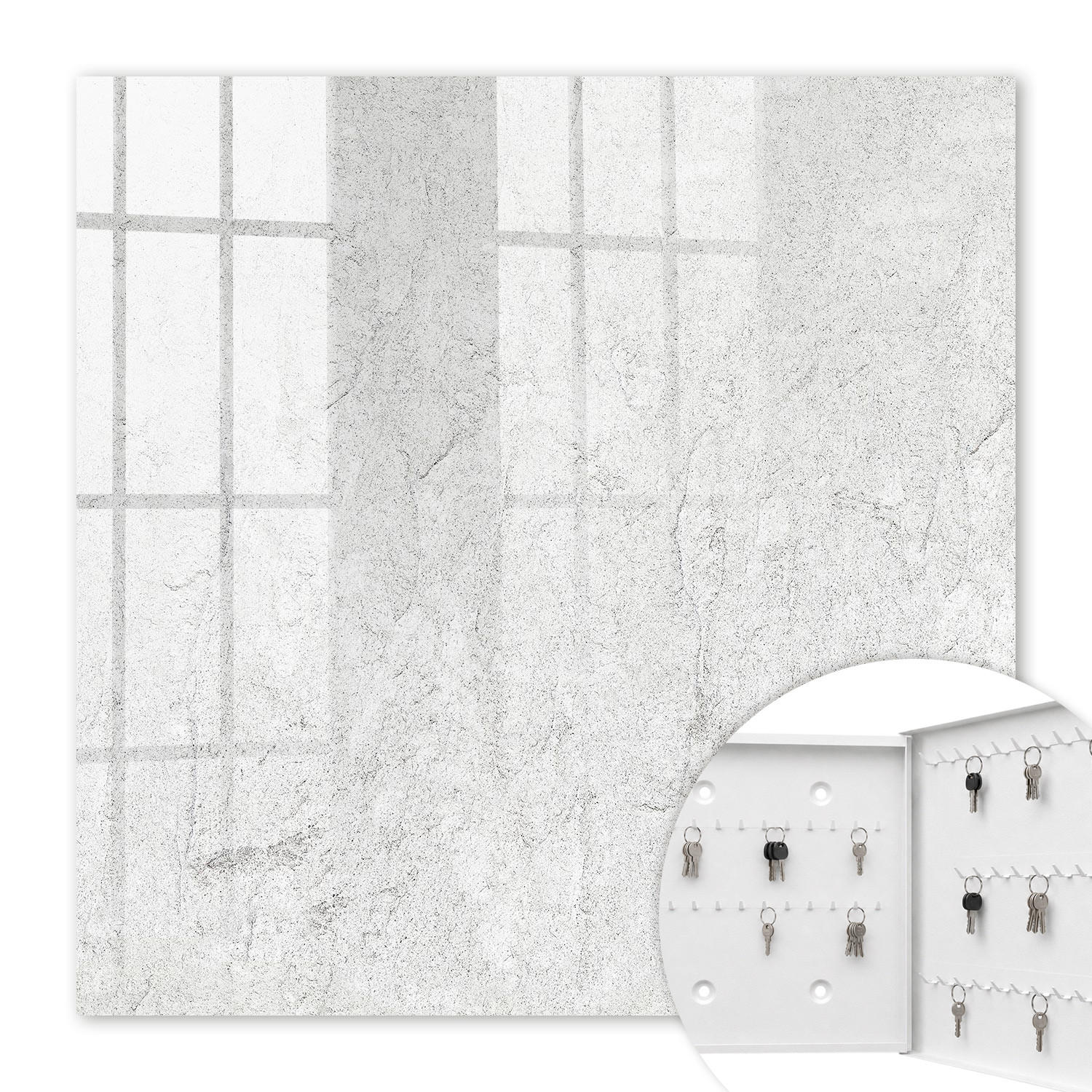 SCHLÜSSELBOX Weiß 30x30 cm – Türöffnung nach rechts - Zarter Stein - Weiß, Metall (30/30/5cm) - TULUP