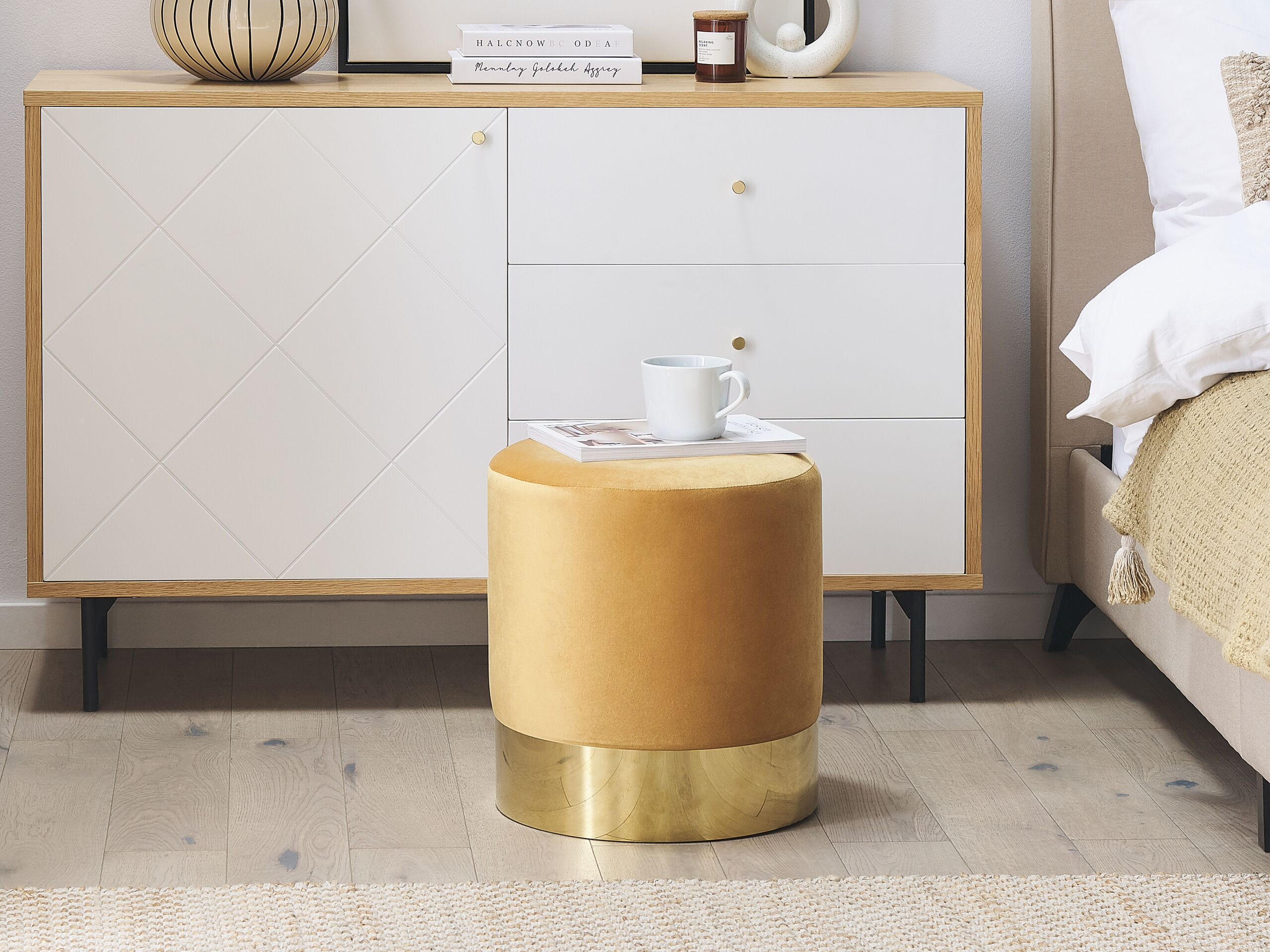 Thumbnail - Beliani Pouf, Gelb, Gold, Textil, 1-Sitzer, Rund, 39x40x39 cm, Wohnzimmer, Hocker, Poufs